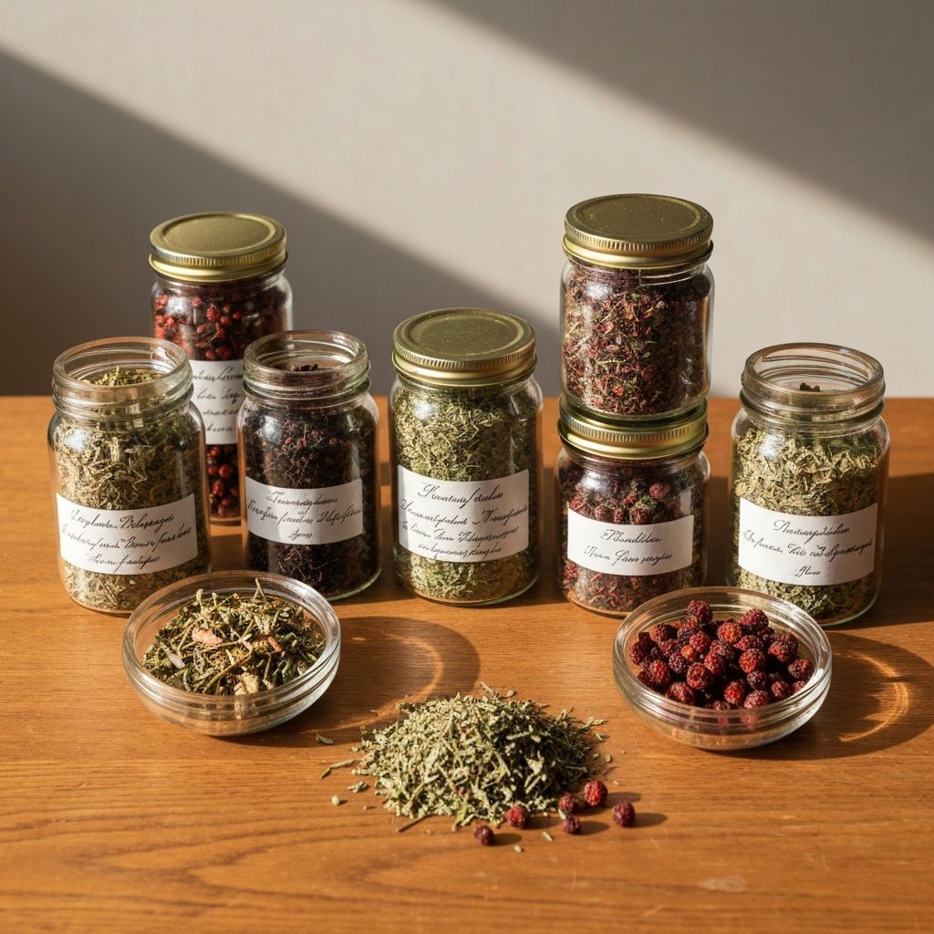 Getrocknete Kräuter in Gläsern